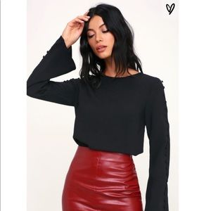 Lulus Black Covered Button Long Sleeve Top